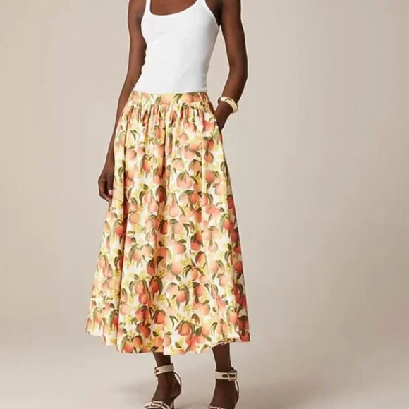 J.Crew A-line maxi skirt peach print A-line maxi poplin skirt 4 - Picture 1 of 7